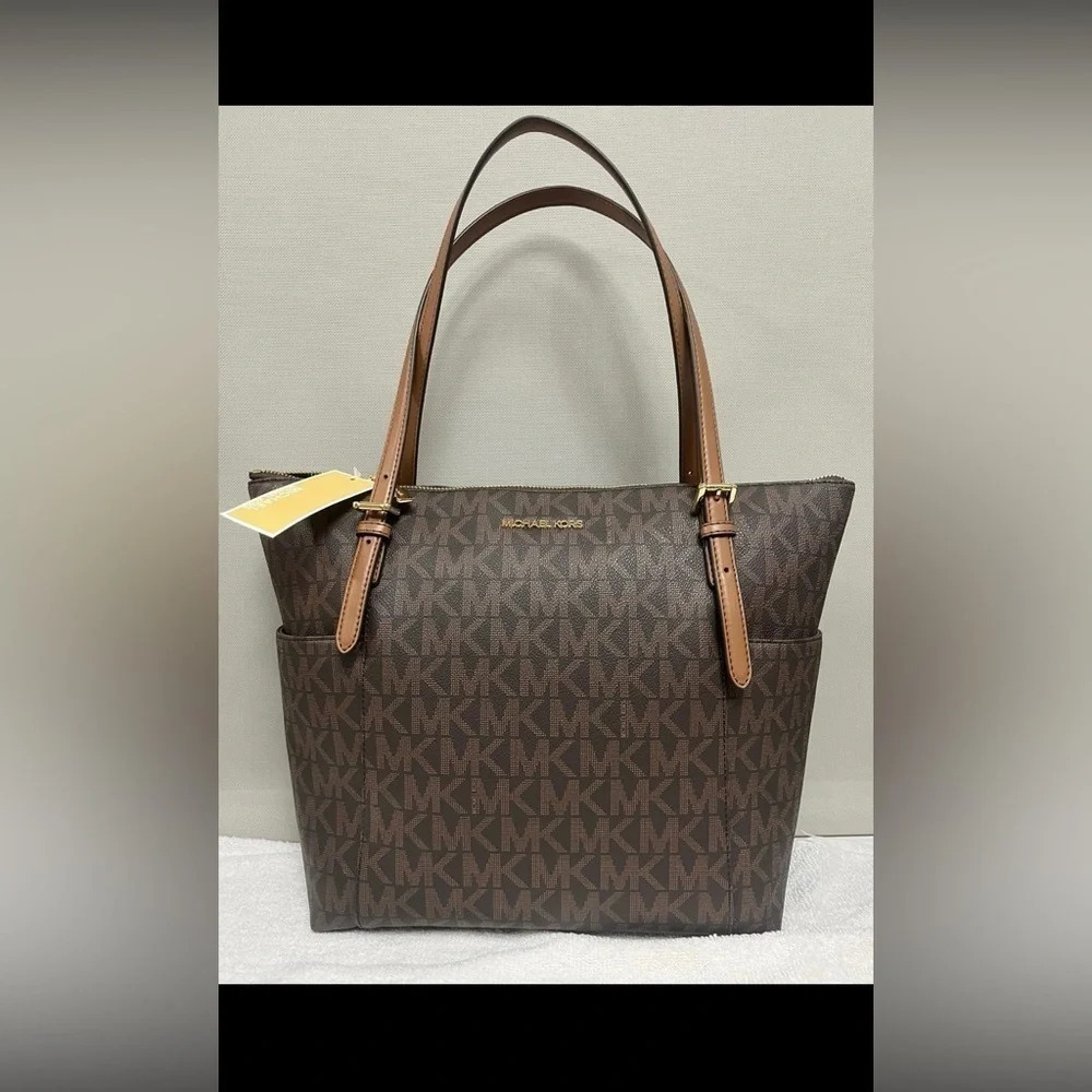 Michael Kors Jet Set Medium Tote + Zip Wallet Brown Logo Canvas NWT - Picture 3 of 6